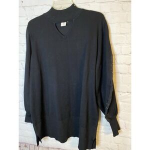 Cocobleu Oversized Tunic Sweater Black Jeweled Chiffon Sleeve Inserts Sz 2XL